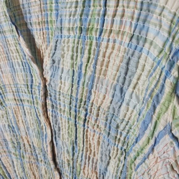 Vtg 90's Womens Seersucker Top Sz 3X Plaid Button Up Cottagecore Boho Soft Girl - Picture 2 of 10